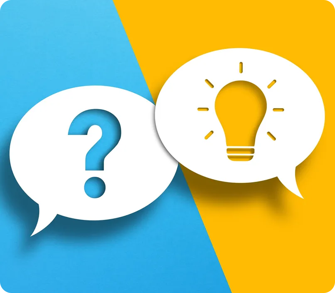 Question mark and light bulb speech bubbles